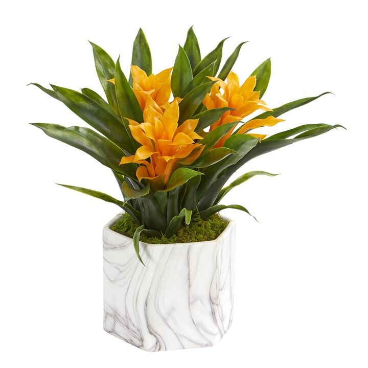 Hivvago Bromeliad Artificial Plant in Marble Finished Vase - Yellow Hivvago Bromeliad Artificial Plant in Marble Finished Vase - Yellow
