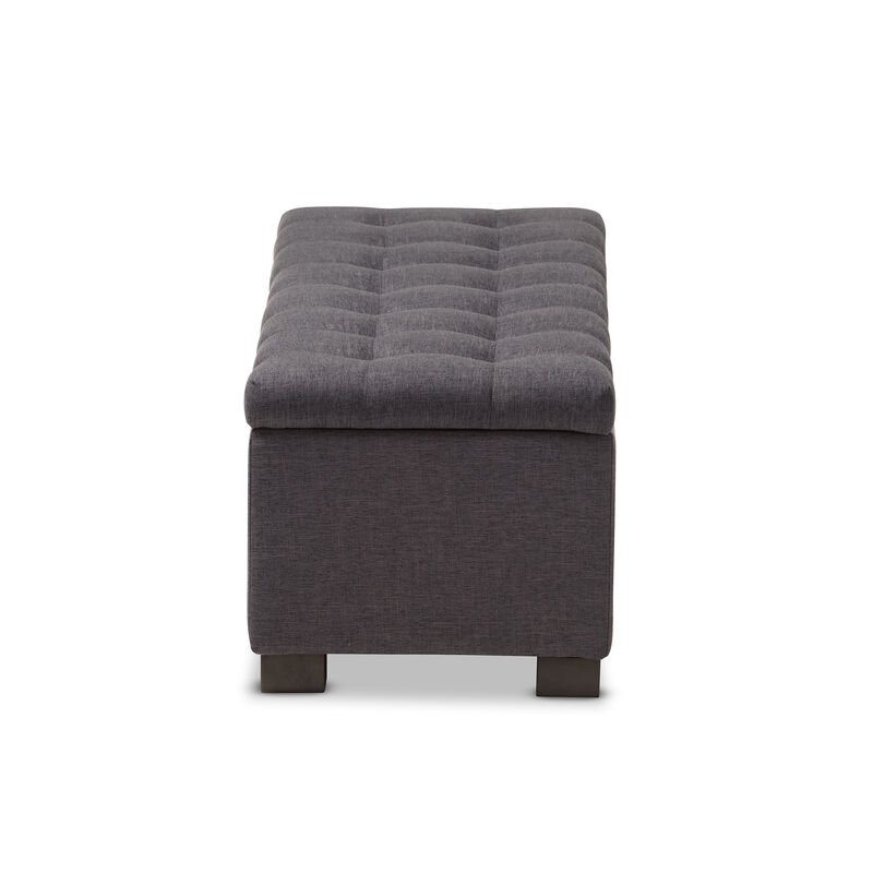 Baxton Studio Roanoke Modern Cream Fabric Upholstered Grid Tufting Storage Ottoman Bench