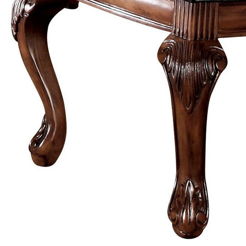 Loki 28 Inch Dining Armchair, Nailhead Trim, Faux Leather, Set of 2, Brown-Benzara