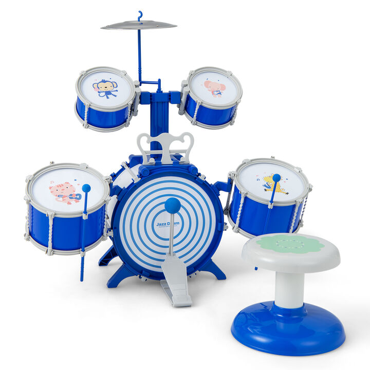 Kids Drum Set Educational Percussion Musical Instrument Toy with Bass Drum-Blue Kids Drum Set Educational Percussion Musical Instrument Toy with Bass Drum-Blue