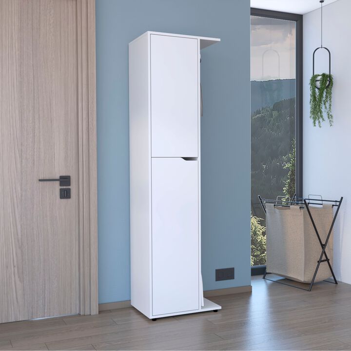 DEPOT E-SHOP Tok  Broom Storage Closet with One Door 71.3" H, Four Shelves and Broom and Mop Holder,White,Kitchen