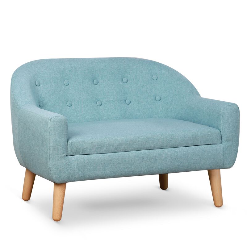 2-Seat Kids Sofa Linen Fabric and Wooden Frame Sofa for Kids and Toddlers Ages 3-6, 11" High Seat