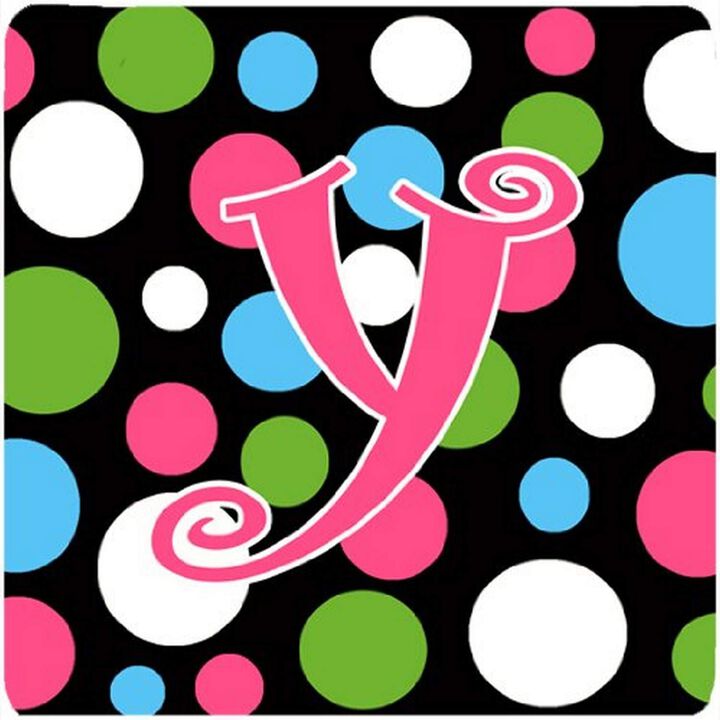 Caroline's Treasures CJ1038-YFC Monogram-Polkadots and Pink Foam Coasters (Set of 4), Initial Letter Y, 3.5 H x 3.5 W, Multicolor