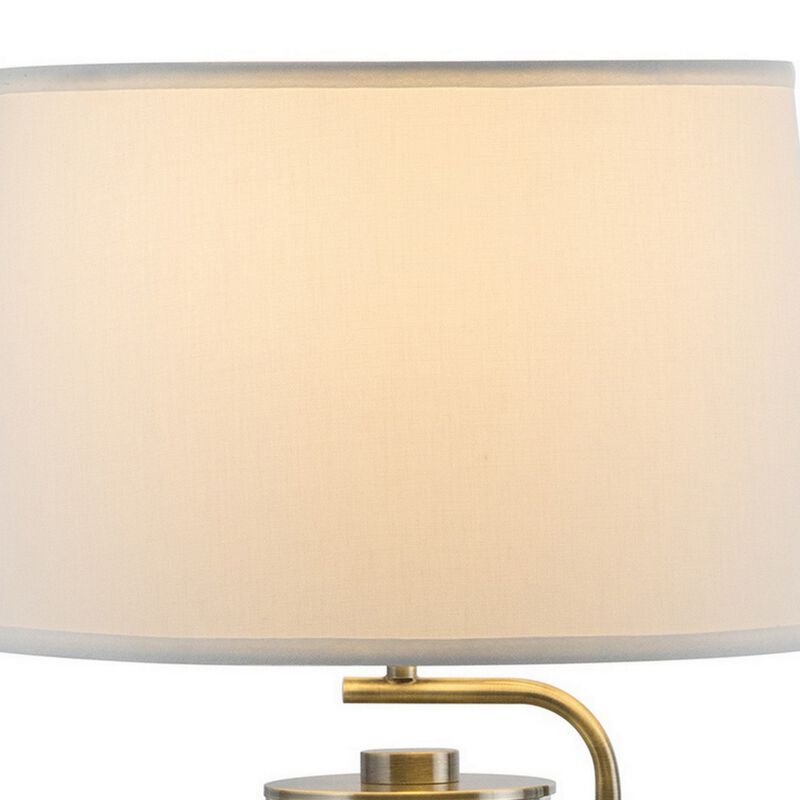 29 Inch Table Lamp with LED Night Light Stand, Glass, Antique Brass-Benzara