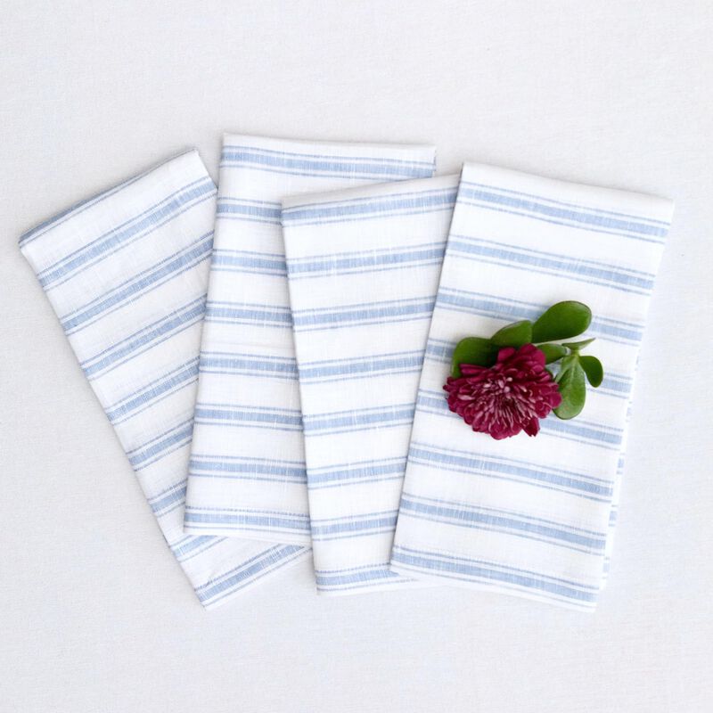 Solino Home 100% Pure Linen Cloth Napkins 20 x 20 Inch Set of 4 | Capri Ticking Stripe Dinner Napkins