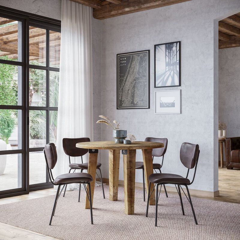 Jofran Reclamation Five Piece Round Rustic Reclaimed Solid Wood Round Dining Set