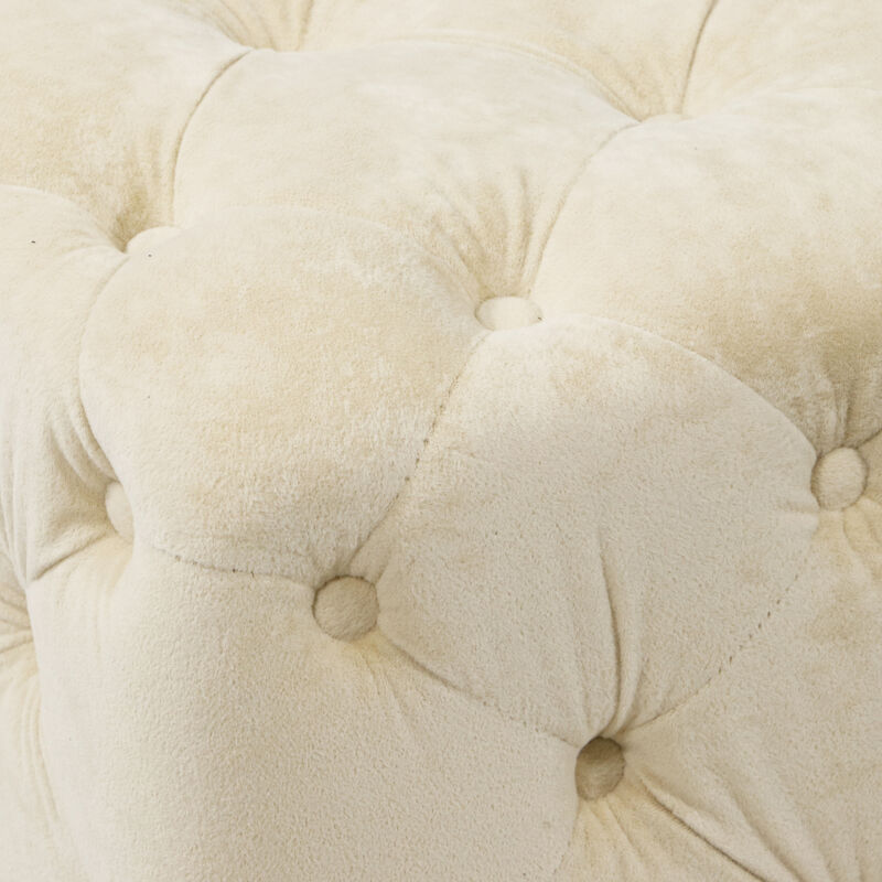 Beige Velvet Ottoman & Table Set