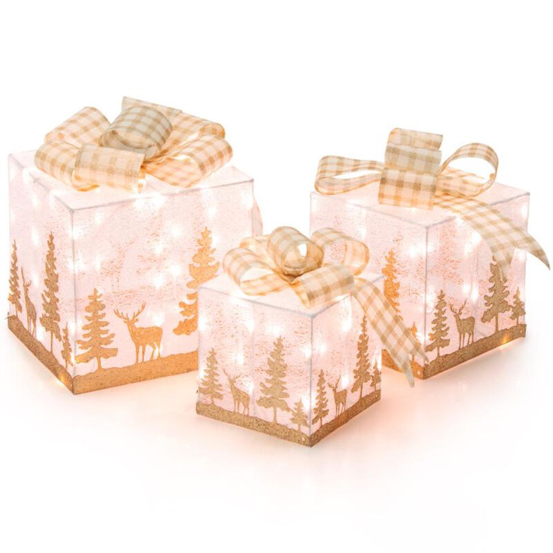 Hivvago Set of 3 Lighted Christmas Gift Box with 100 Warm White Lights