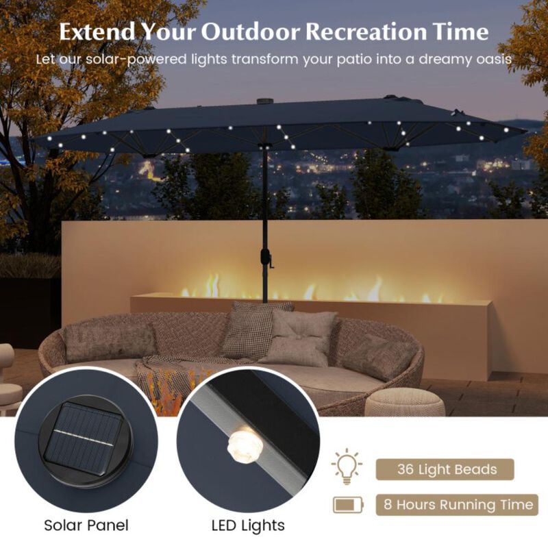 Hivvago 13FT Double-sided Patio Umbrella with Solar Lights for Garden Pool Backyard