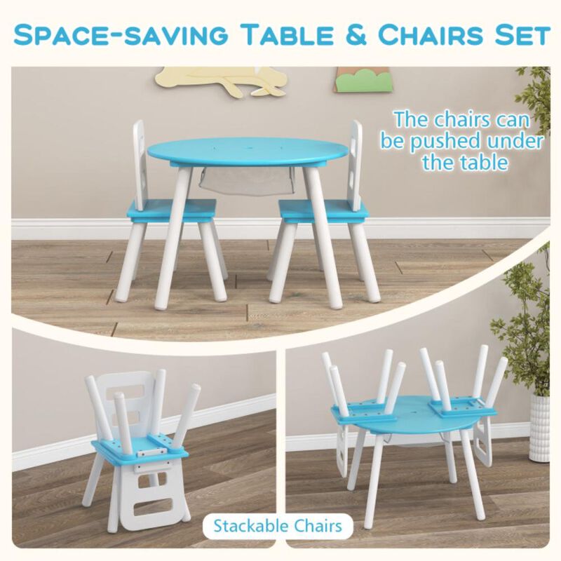 Hivvago Wood Activity Kids Table and Chair Set with Center Mesh Storage