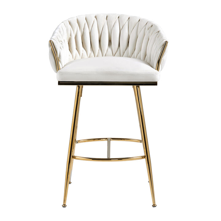 26'' Counter height bar stools Set of 2 kitchen island counter bar stool with hand- wave back,golden chromed base and footrest