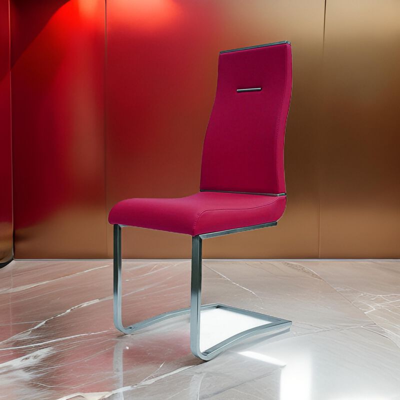 Jon 22 Inch Dining Chair, Set of 2, Cantilever Steel, Faux Leather, Red  - Benzara