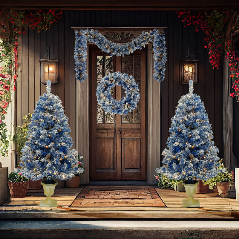 Merax Christmas Garland, Wreath and 2 X-mas trees 4 Pieces Set