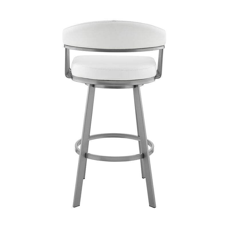 Bronson Bar Height Swivel Bar Stool in Silver finish and White Faux Leather