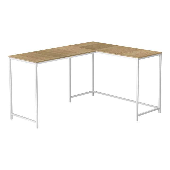 Monarch Specialties I 7397 Computer Desk, Home Office, Corner, 58"L, L Shape, Work, Laptop, Metal, Laminate, Natural, White, Contemporary, Modern