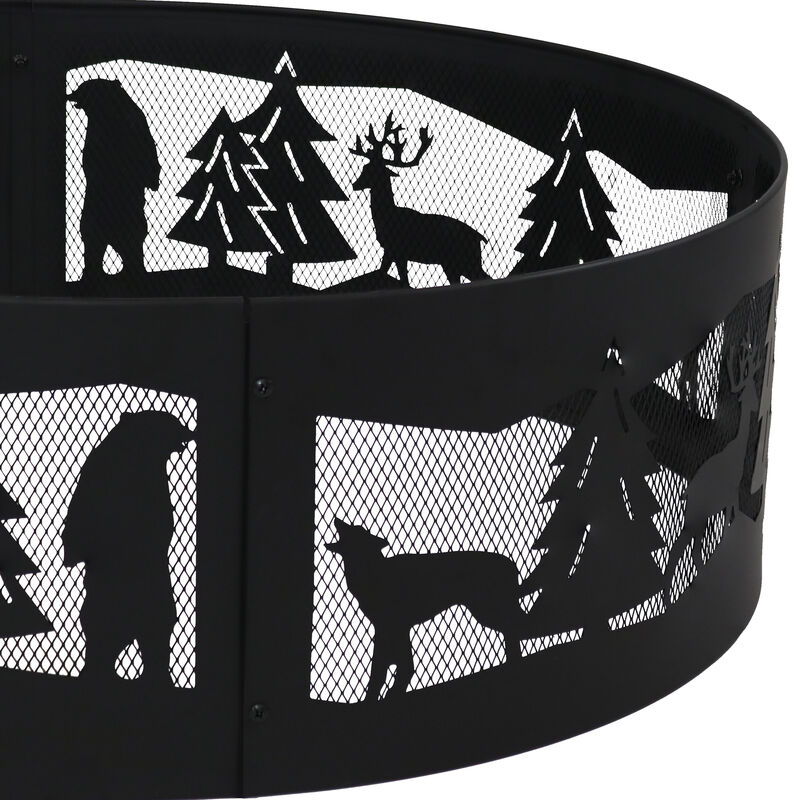Sunnydaze 36 in Forest Wilderness Steel Fire Pit Ring - Black