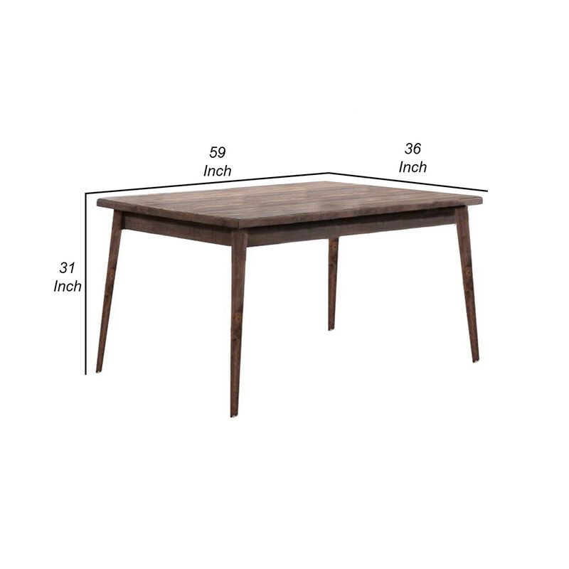Lee 59 Inch Rectangular Dining Table, Tapered Legs, Modern Brown Grain Wood-Benzara