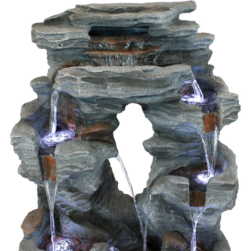 Sunnydaze Dual Cascading Rock Waterfall Fountain with LED Lights - 39 in