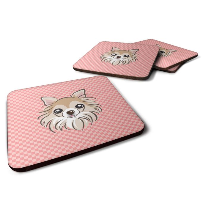Caroline's Treasures Set of 4 Checkerboard Pink Chihuahua Foam Coasters BB1251FC, 3.5 H x 3.5 W, Multicolor