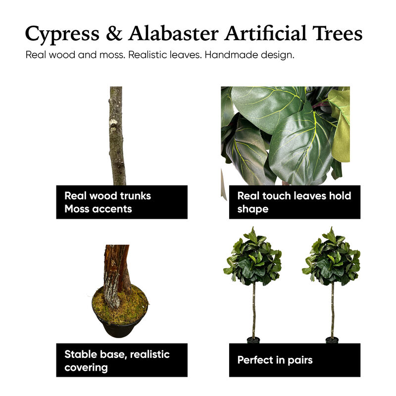 Handmade 6.5' Artificial Topiary Fig Tree In Home Basics Starter Pot Made with Real Wood and Moss Accents