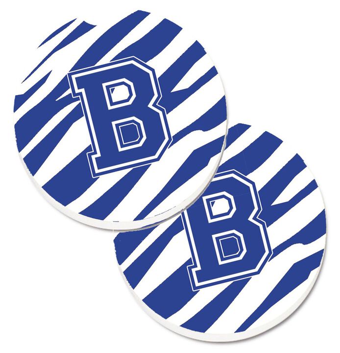 Caroline's Treasures Monogram Initial B Tiger Stripe Blue & White Set of 2 Cup Holder Car Coasters CJ1034-BCARC, 2.56, Multicolor