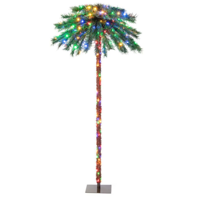 Hivvago 6 Feet Pre-Lit Artificial Tropical Christmas Palm Tree with 210 Multi-Color Lights