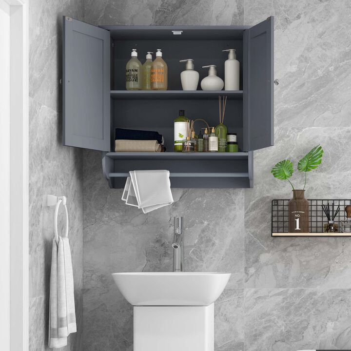 Costway Wall Mounted Bathroom Medicine Cabinet Storage Cupboard with Towel Bar Grey