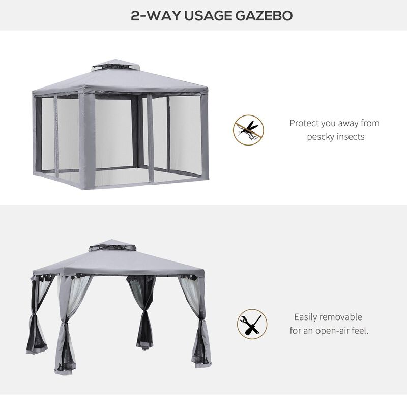 Gray Backyard Haven: 10'x10' Soft Top Gazebo with Double Roof