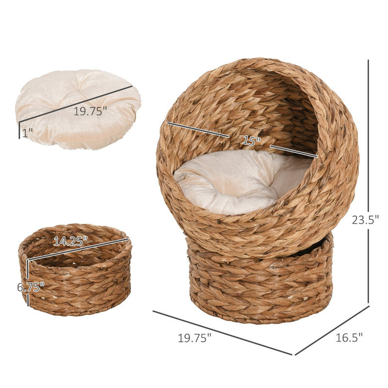Cozy Cat Cocoon: Brown Wicker Egg-Shaped Elevated Feline Bed