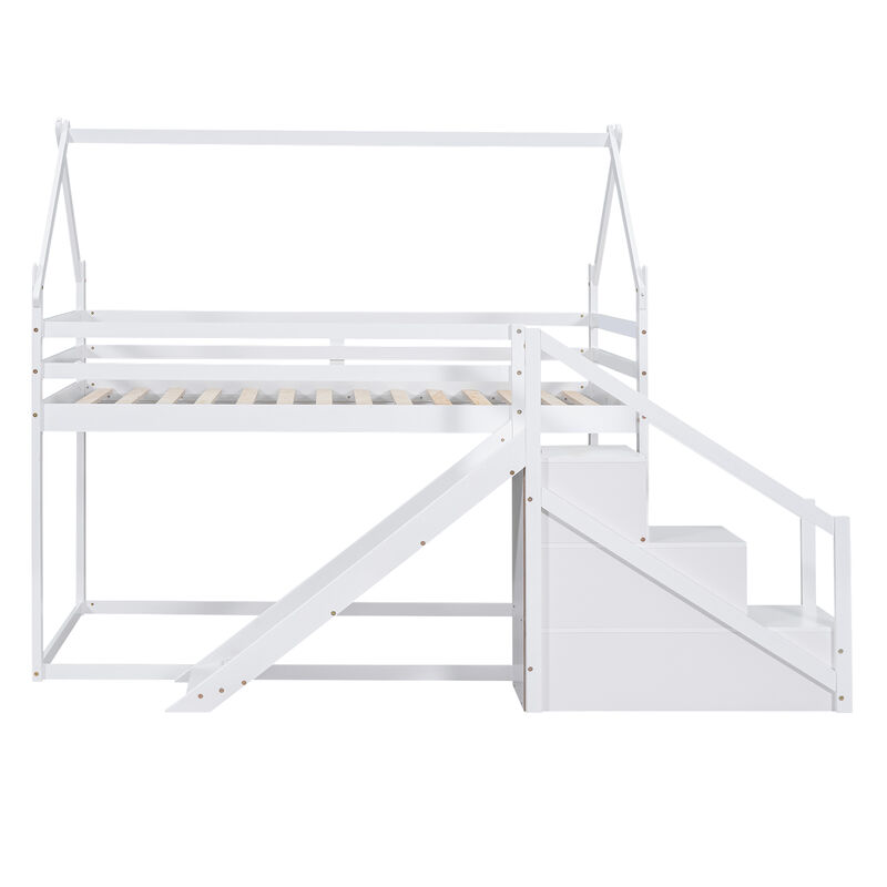 Merax House Loft Bunk Bed with Slide and Staircase