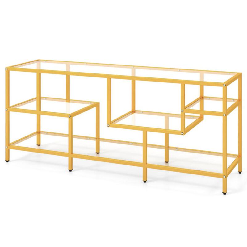 Hivvago 58 Inch TV Console Table with Tempered Glass Shelves for Living Room-Gold