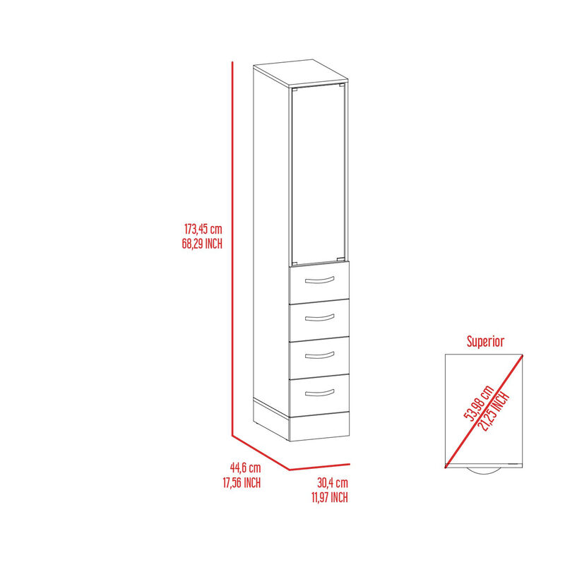 DEPOT E-SHOP Magna Linen Cabinet, Three Shelves, Four Drawers, White