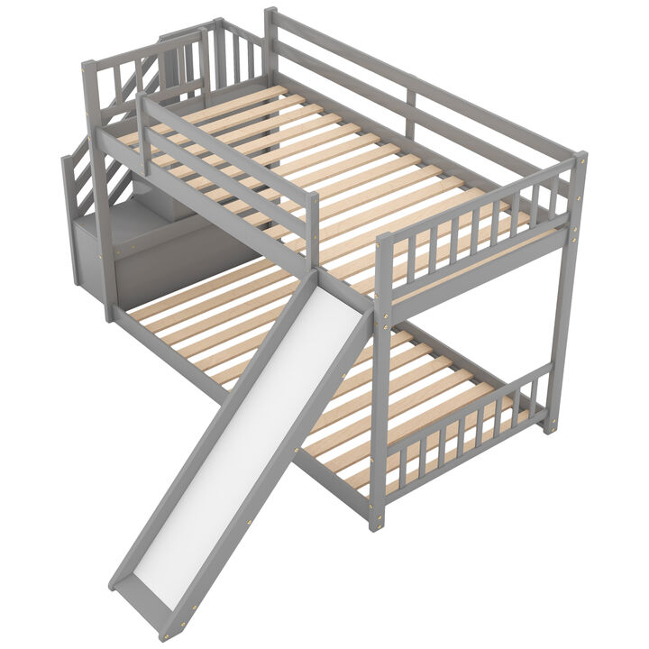 Twin Over Twin Bunk Bed With Convertible Slide And Stairway Twin Over Twin Bunk Bed With Convertible Slide And Stairway