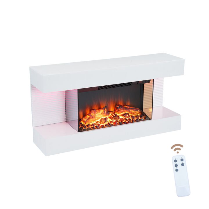 32 in. Wall Mounted Hanging Electric Fireplace with Remote Control in White 32 in. Wall Mounted Hanging Electric Fireplace with Remote Control in White