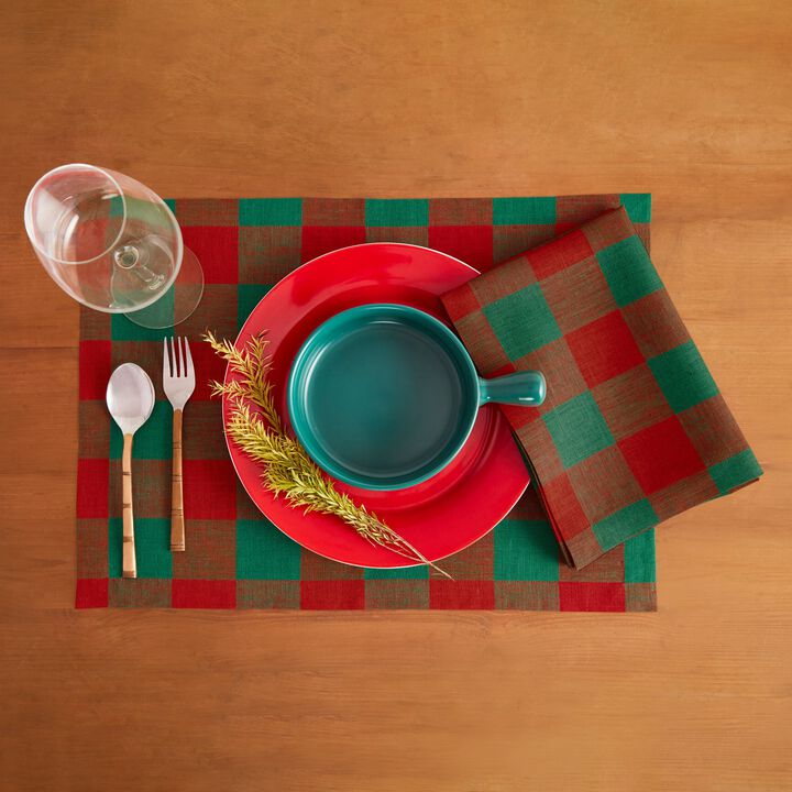 Solino Home 100% Pure Linen Buffalo Check Dinner Napkins 20 x 20 Inch Set of 4