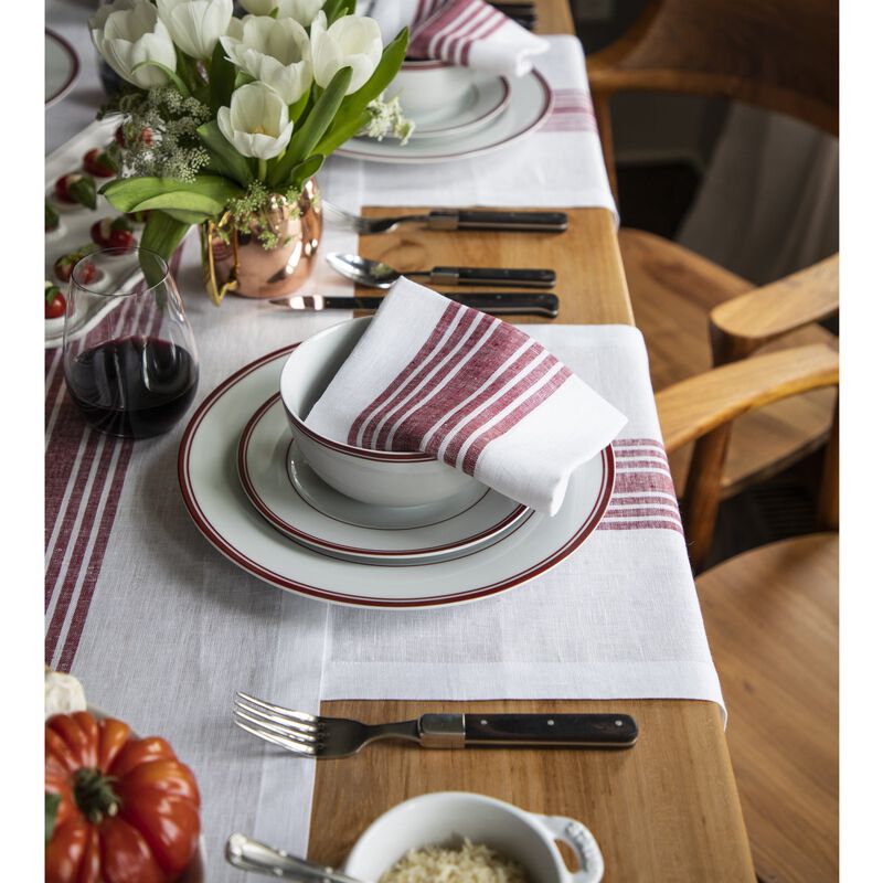 Solino Home 100% Pure Linen Stripe Placemats 14 x 19 Inch Set of 4 | Farmhouse