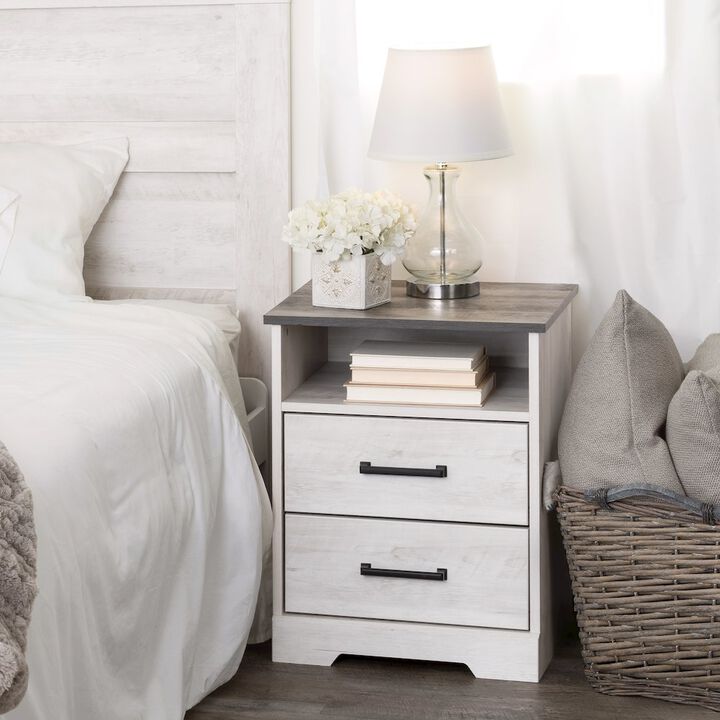 Prepac Nightstand Bedside Table, Washed White Nightstand for Bedroom