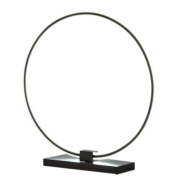 Sine 21 Inch Table Lamp, Modern Circle Ring LED, Sleek Black Metal Base-Benzara