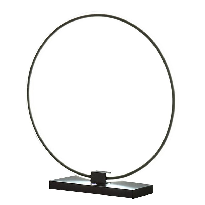 Sine 21 Inch Table Lamp, Modern Circle Ring LED, Sleek Black Metal Base-Benzara