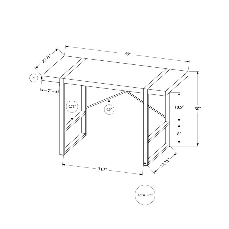 Monarch Specialties I 7316 Computer Desk, Home Office, Laptop, 48"L, Work, Metal, Laminate, Grey, Black, Contemporary, Modern