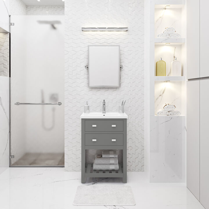 Viola 24 In. Integrated Ceramic Sink Top Vanity in Cashmere Grey
