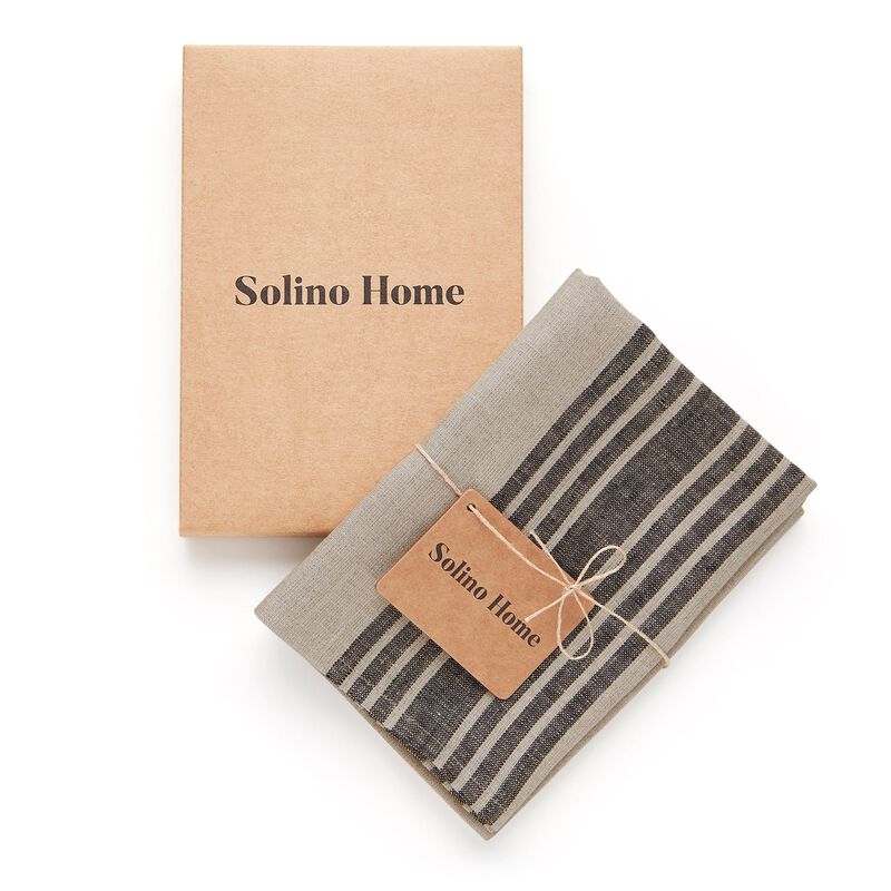 Solino Home 100% Pure Linen Kitchen Towels Set of 2 - 17 x 26 Inch | Farmhouse