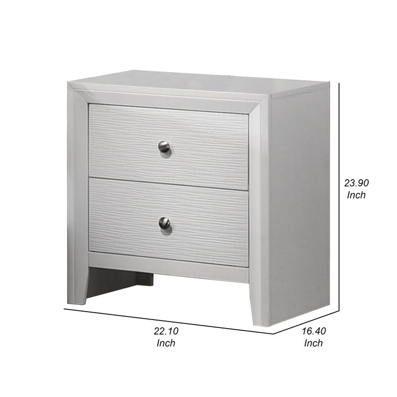Eve 24 Inch Nightstand, 2 Drawers, Metal Knobs, Modern White Wood - Benzara