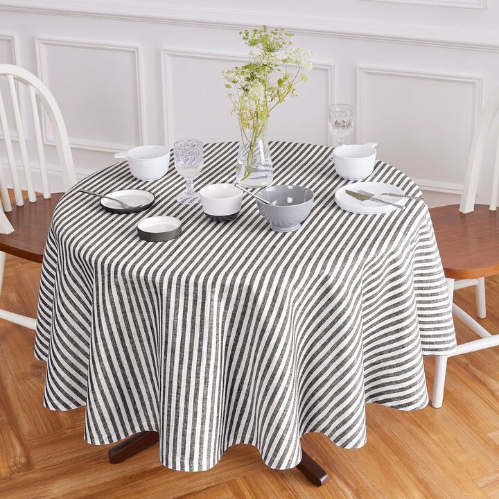 Solino Home 100% Pure Linen Round Tablecloth 70 Inch Diameter | Amalfi Stripe