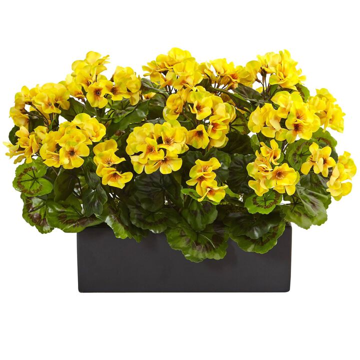 Nearly Natural 13-in Geranium in Planter UV Resistant (Indoor/Outdoor) Yellow