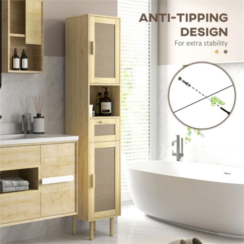 Bathroom Storage Cabinet with Built-In Laundry Basket for Organization