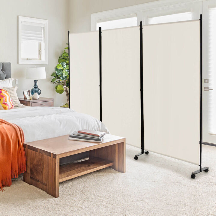 3 Panel Folding Room Divider with Lockable Wheels