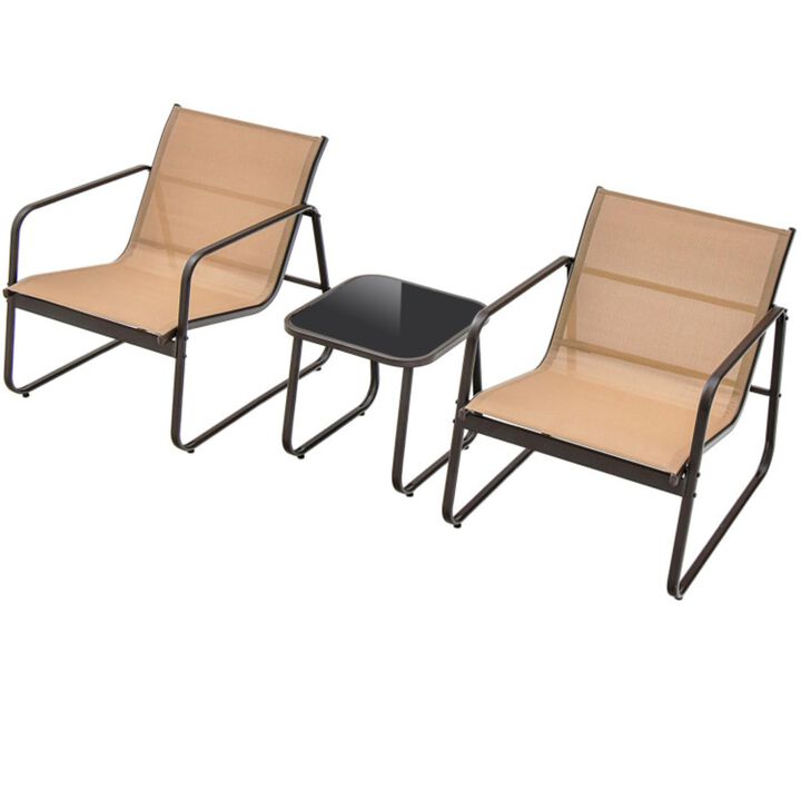Hivvago 3 Pieces Patio Conversation Set with Breathable Fabric and Tabletop