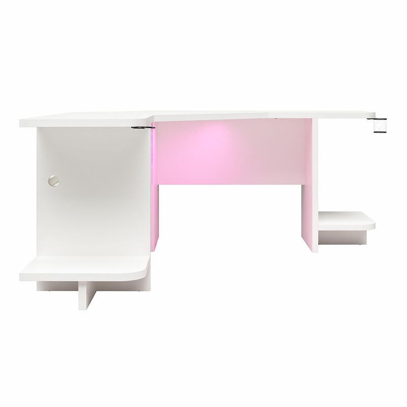 Mod Corner Gaming Desk with LED Light Kit, White