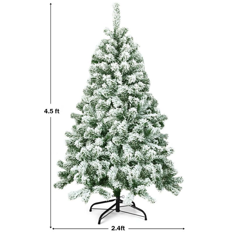 4.5 Feet Snow Flocked Artificial Christmas Tree with 400 Tips